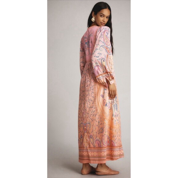 Farm Rio Anthropologie Maxi Dress Women Pink Floral Preppy Boho Retro Sz L NWT - Picture 6 of 14